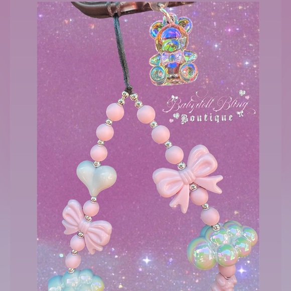 Phone Strap Lanyard β¨βοΈ Luxury cloud ribbons hearts beaded shiny luxe y2k kawaii - Picture 13 of 17
